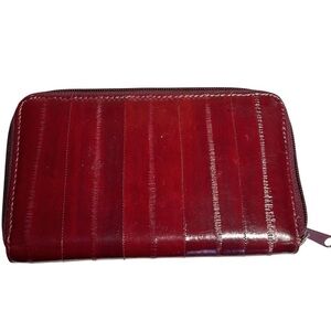 EEL SKIN WALLET Elegant Red Leather Wallet 1980’s Barely Used